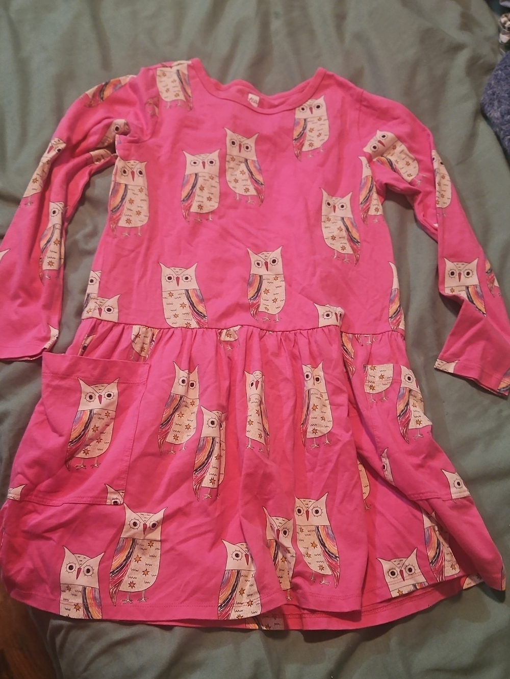 Never Worn Tea Collection Hot Pink Owl Print Long Sleeve Dress - Size 8